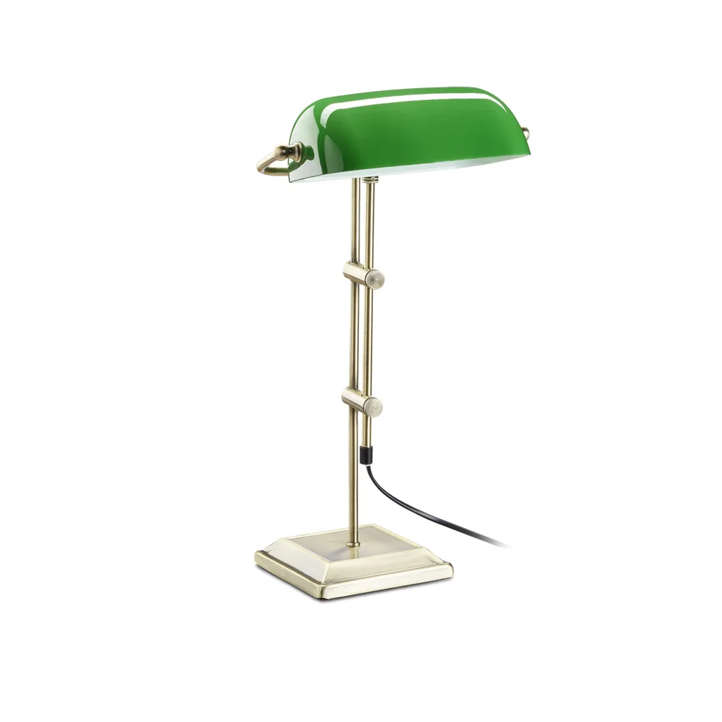 Lampe Banquier Relaxdays avec Abat-jour en Verre Vert Inclinable et Socle