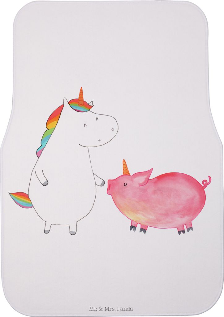 Mr. & Mrs. Panda Fußmatte Auto Einhorn Schwein - Weiß - Geschenk, Unicorn, Einhörner, Fürs, Freundin, Schweinchen, Teppich, Automatte, Auto-Fu...