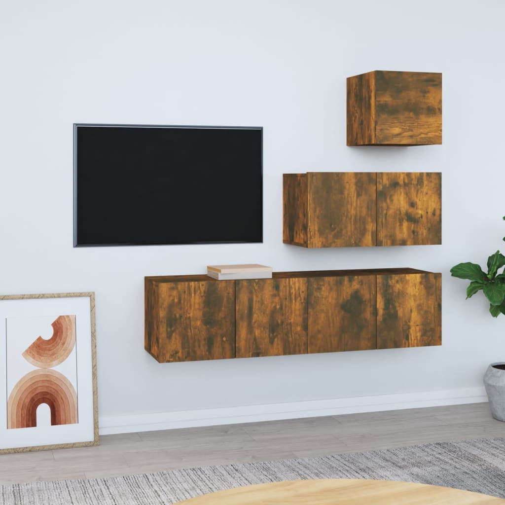 The Living Store 4-tlg. TV-Schrank-Set Räuchereiche Holzwerkstoff