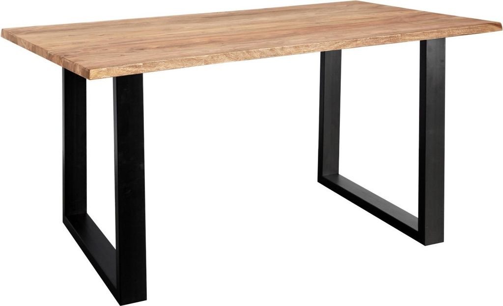 Baumkantentisch 140x80cm Naturbelassen Schwarz MAREK