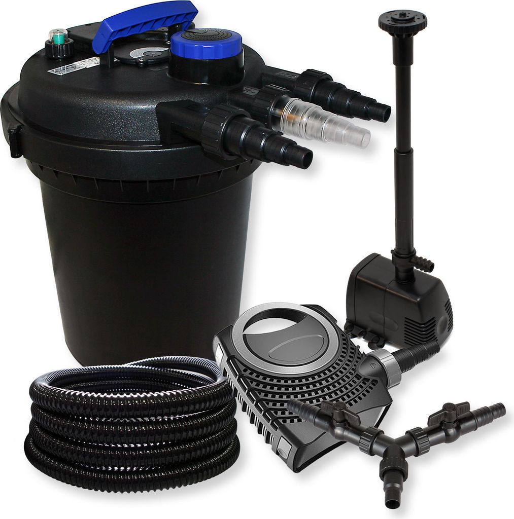 SunSun Komplettset: CPF-250 Teichdruckfilter bis 10000 L Teich mit 11W Teichklärer, CTF-8000 Teichpumpe 8000l/h 70W, 25m Teichschlauch 25 mm (1"),...