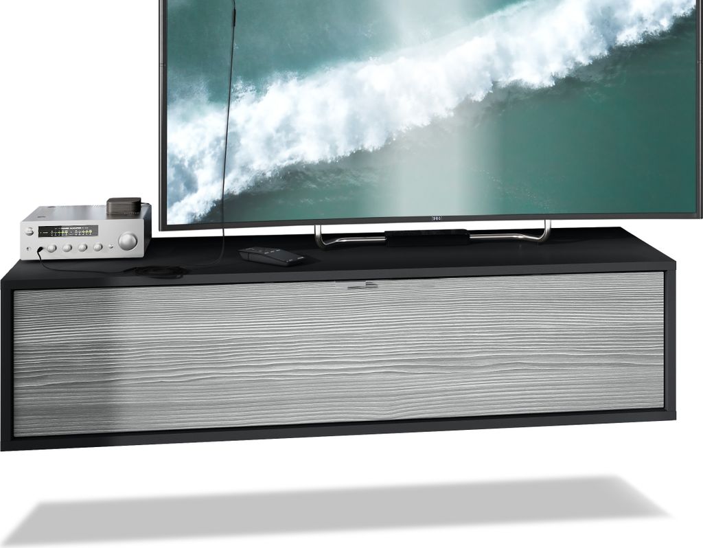 Vladon TV Board Lana 120 Hängeschrank Lowboard 120 x 29 x 37 cm, Germany, Korpus in Schwarz matt, Fronten in Avola-Anthrazit | Große Farbauswahl