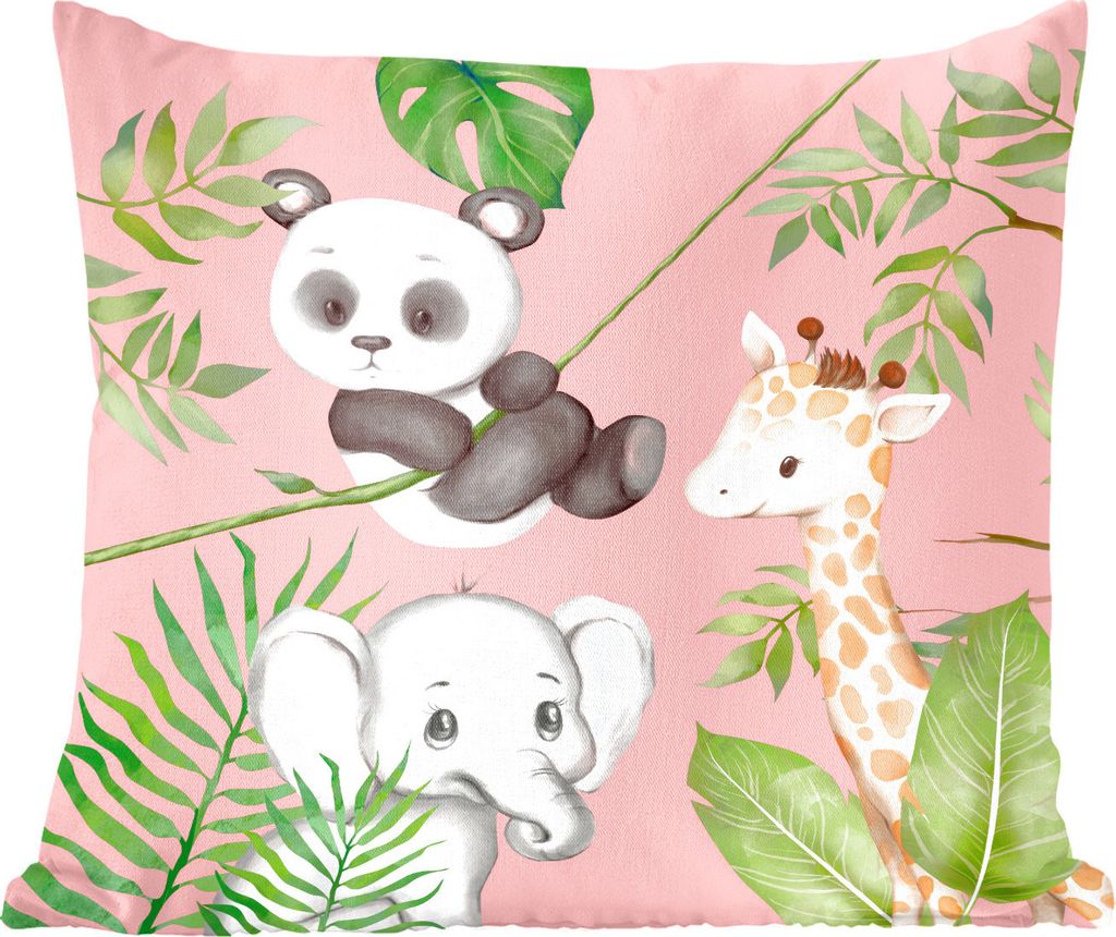 MuchoWow Zierkissen Sofakissen Wohnzimmer Dekokissen 40x40 cm Dschungeltiere - Kinder - Rosa - Foto Kissen - Schlafzimmer Dekoration