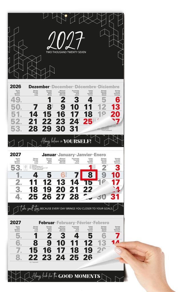3 Monatskalender 2027 Block Premium 33x77 cm Motivation Produktbild 
