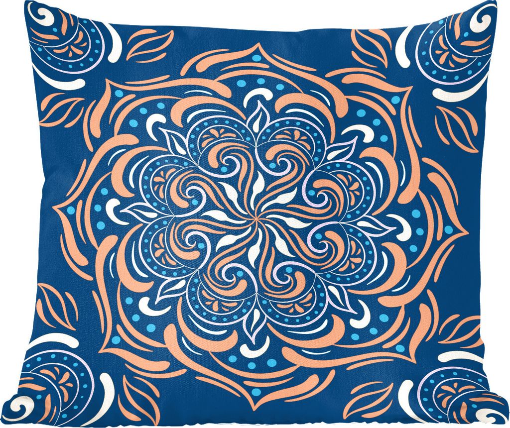 MuchoWow Zierkissen Sofakissen Wohnzimmer Dekokissen 60x60 cm Mandala - Orange - Muster - Sitzfläche - Foto Polster