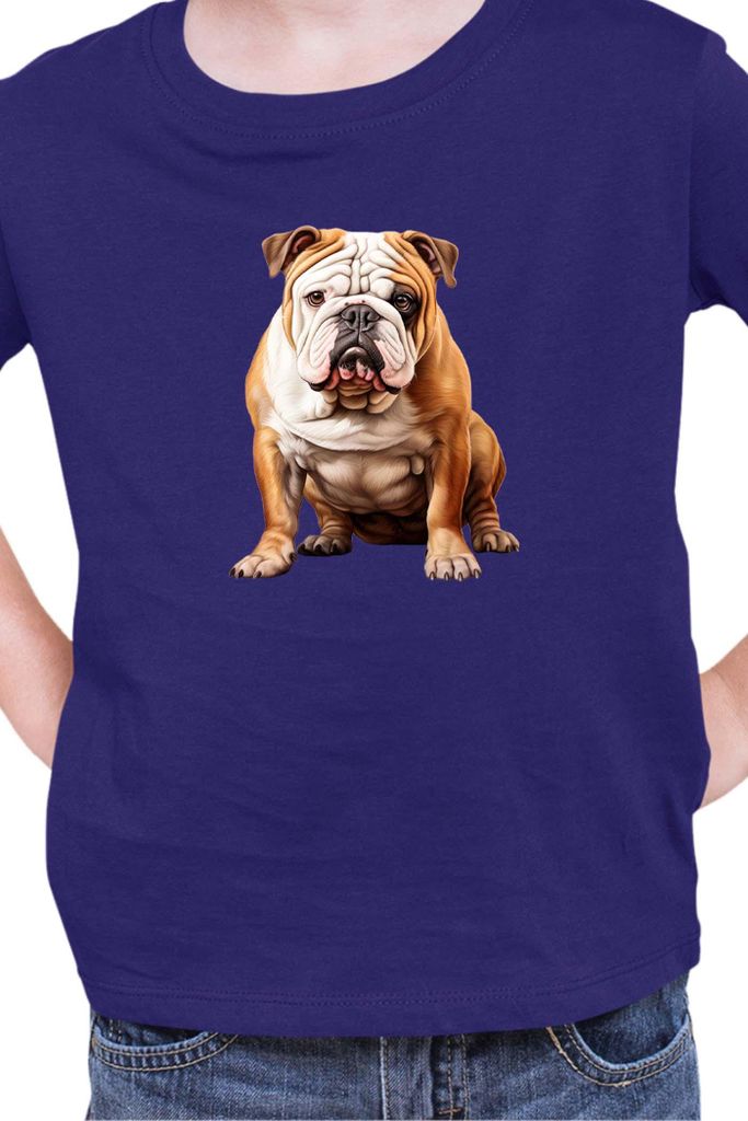 Kinder T-Shirt Dogs Breeds English Bulldog Dog Breed 006, 9-11 Jahr - 140 / Dunkelblau