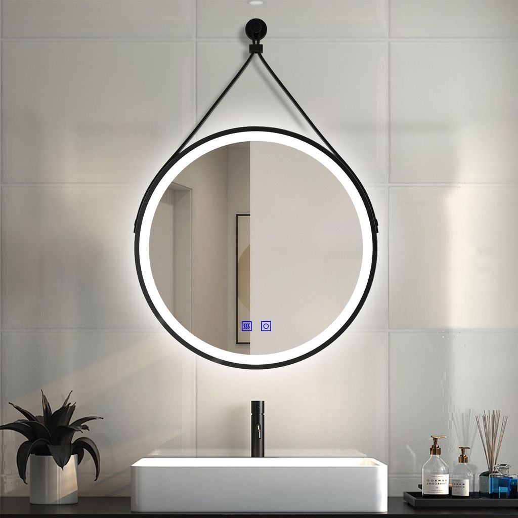 Rund Wandspiegel Schwarz 70cm LED Badspiegel