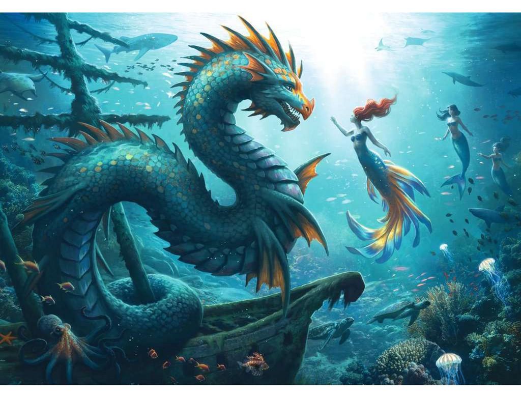 Ravensburger Puzzle 12001434 - Enchanted Depths: Dragon, Mermaid and Turtles - 1000 Teile Puzzle für Erwachsene und Kind
