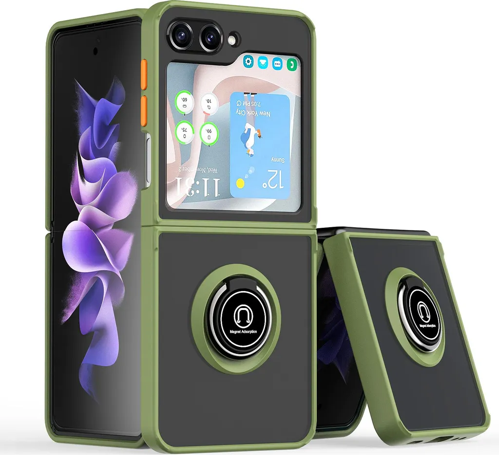 Custodia Professionale Samsung Z Flip 6/7 FE Anello Verde Militare