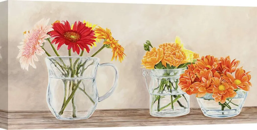 Quadro su Tela Remy Dellal Fleurs et Vases Jaune 70x35 - Arte Shabby