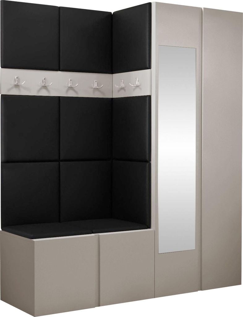 MIRJAN24 Garderoben-Set Orion XII, Garderobe mit Sitzbank mit 11 x Wandpanel 42x42 (Farbe: Cashmere, Soft 011)