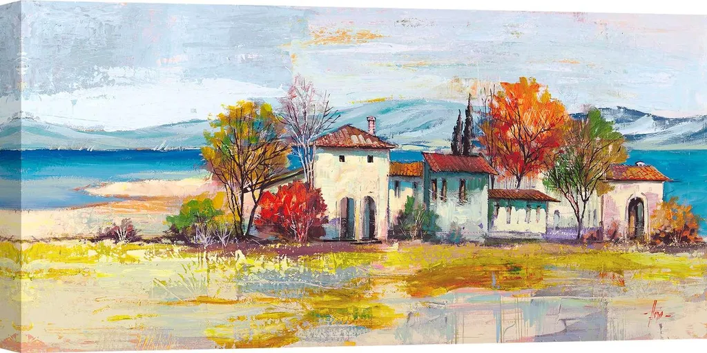 Déco murale salon : Peinture paysage méditerranéen Luigi Florio 140x70