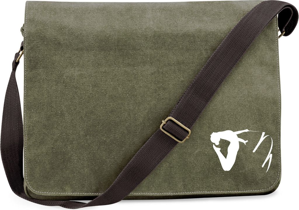 Huuraa Umhängetasche Rhythmische Sportgymnastik Silhouette 14 Liter Military Green Canvas Laptoptasche Geschenkidee