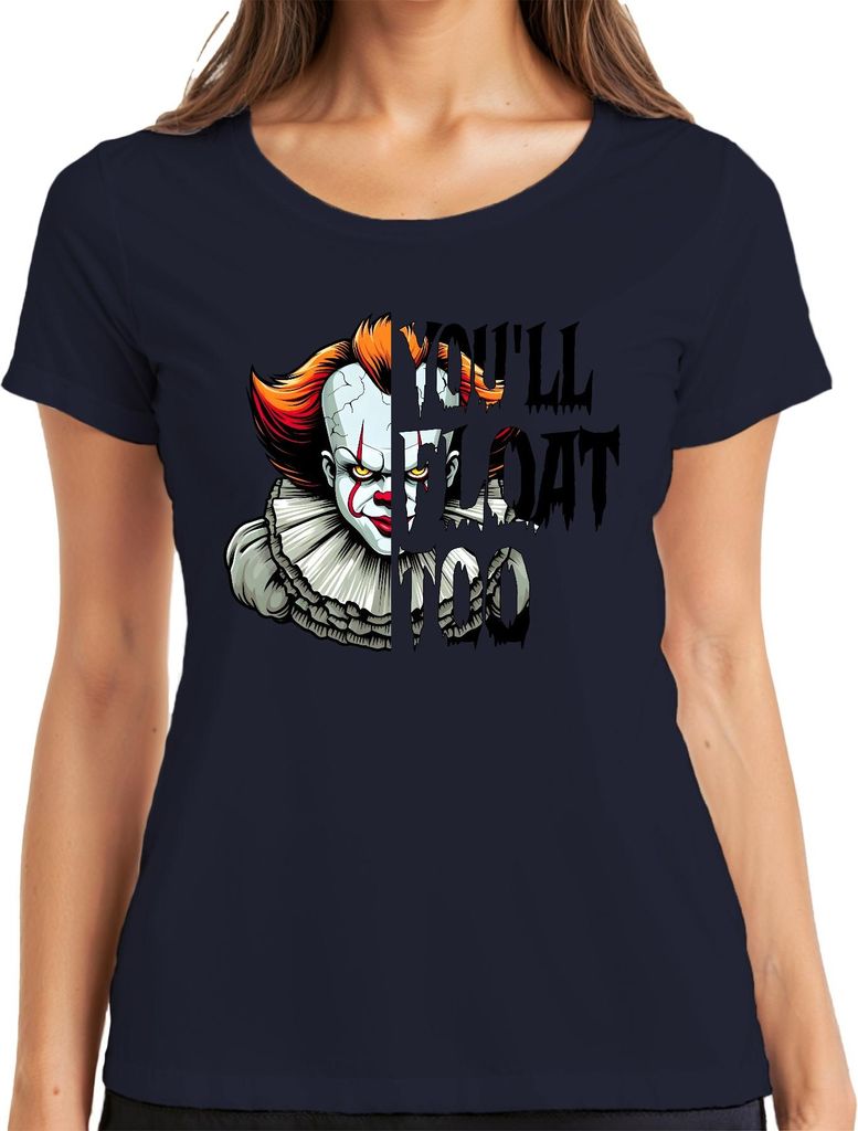Pennywise Horror Clown Grusel Halloween Retro Vintage Unheimlich Damen T-Shirt, Navy, S