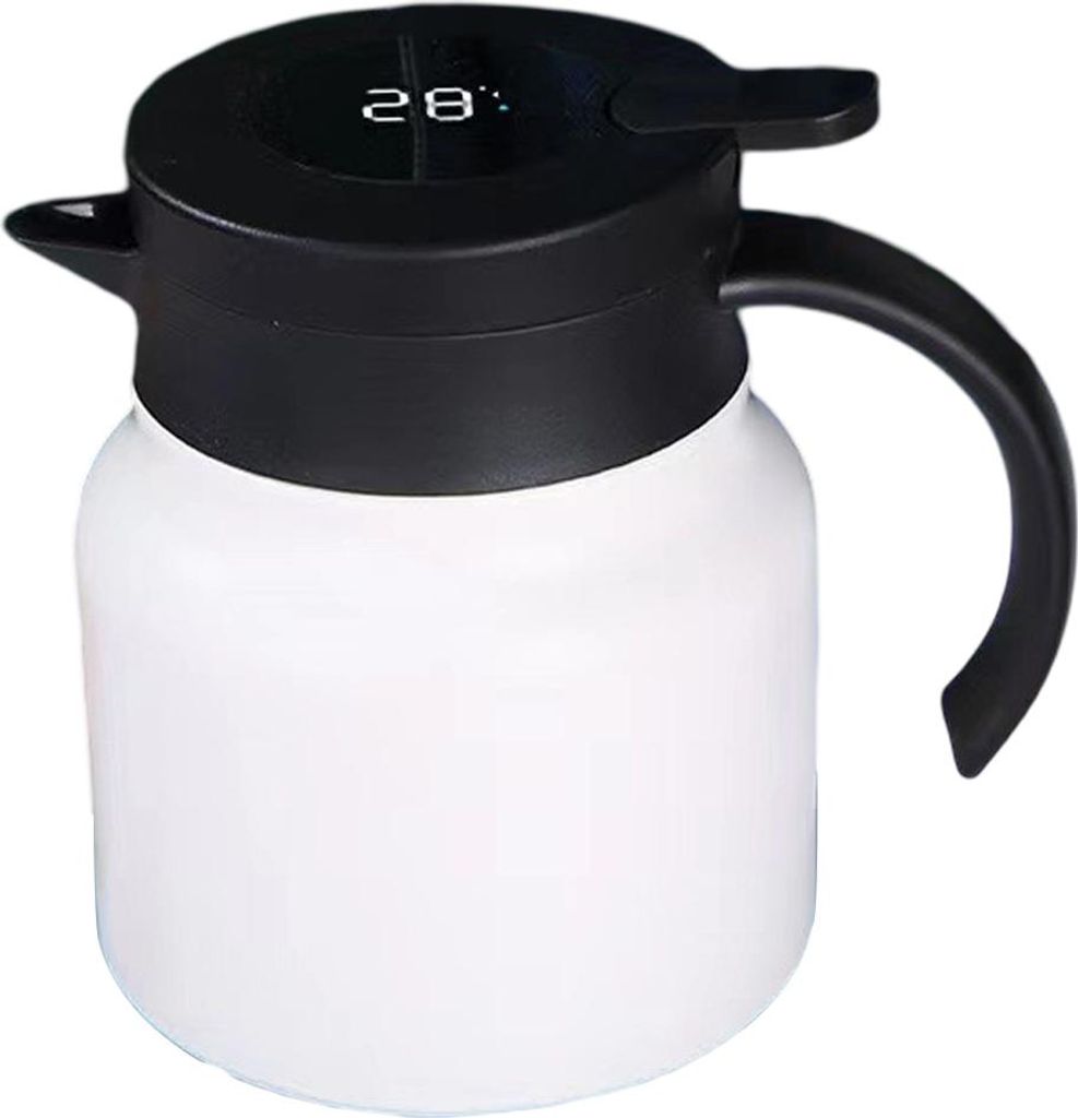 Teekanne mit Teesieb, Teekanne mit Filter für losen Tee, Edelstahl-Teekanne/Kaffeekanne mit Temperaturanzeige,White