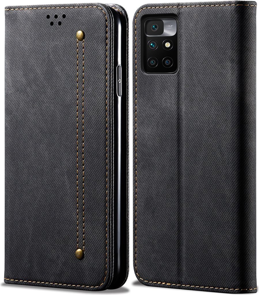 Redmi 10 Hülle, Leder Brieftasche Flip Bookstyle Schutzhülle mit Standfunktion für Xiaomi Redmi 10 Schwarz
