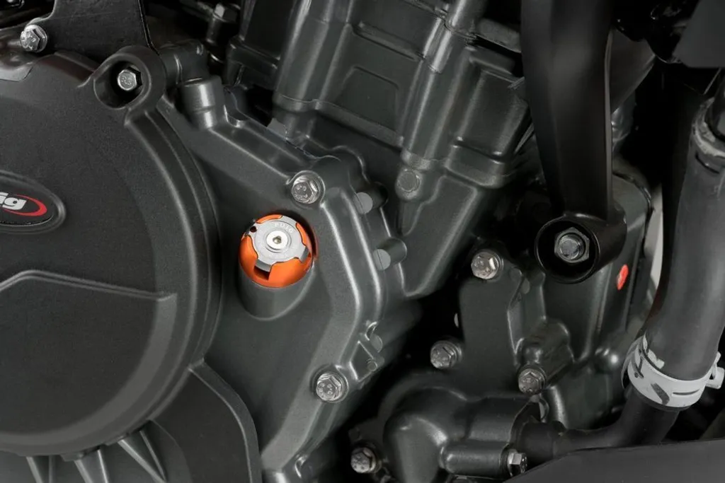 Bouchon d'huile PUIG 7140T Orange pour KTM 125 DUKE en Aluminium CNC
