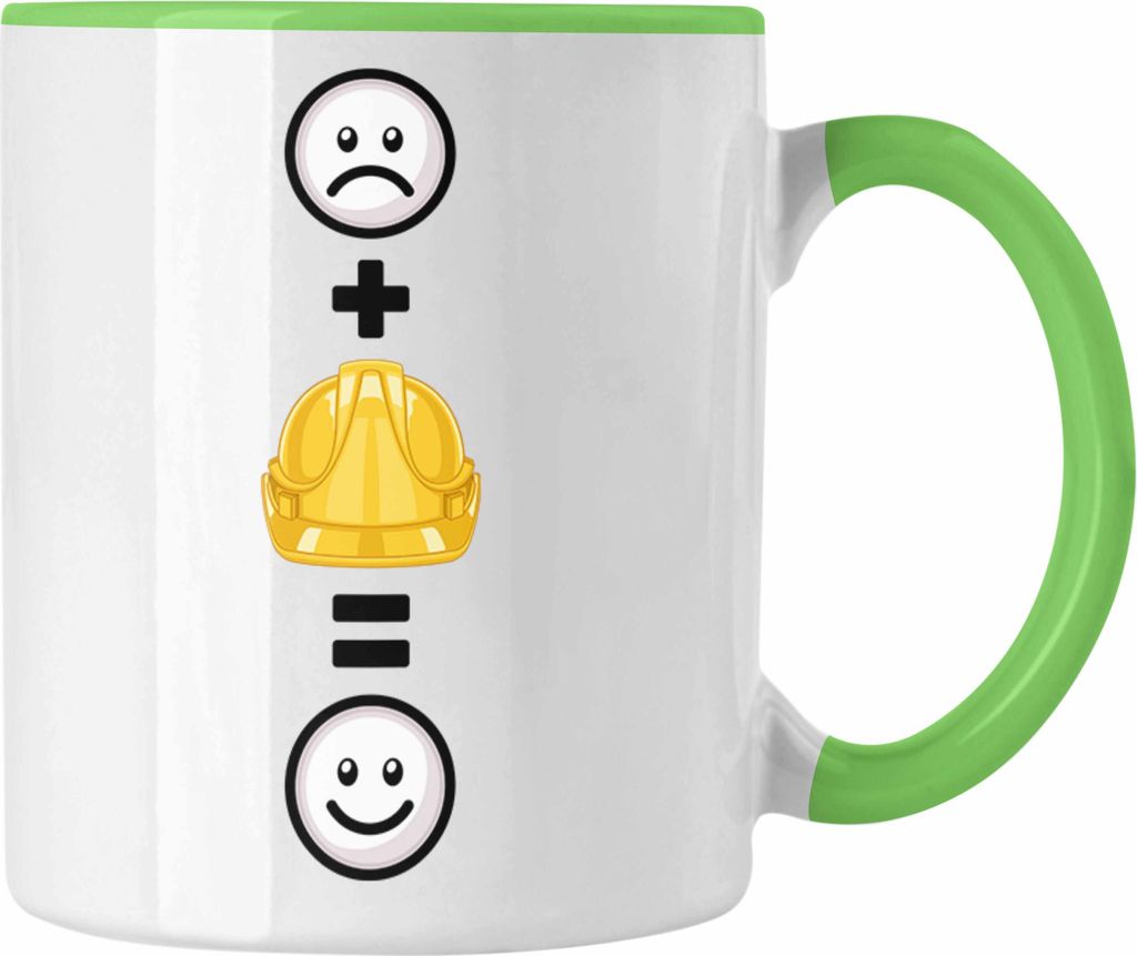 Trendation - Baustelle Tasse Geschenkidee für Bauarbeiter Geburtstag Lustiges Geschenk :( + Sicherheitshelm = :) (Grün)
