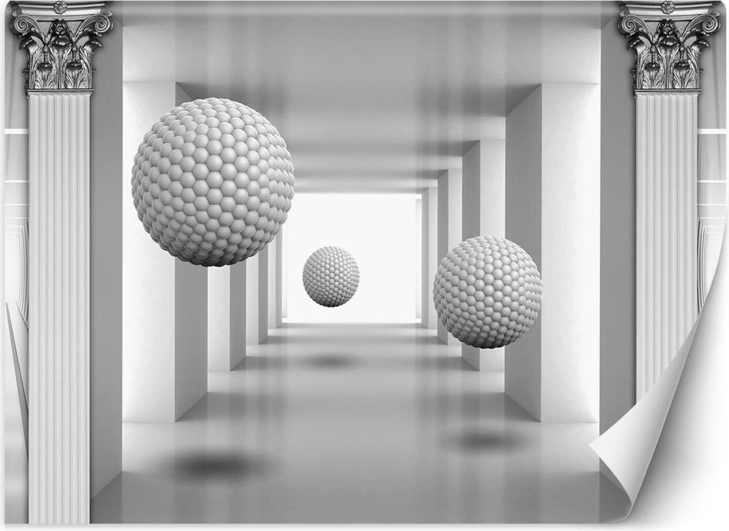 Vlies fototapete 3D-Bälle in einem Tunnel 200x140 cm Feeby Grau inkl. Kleber einfache Montage