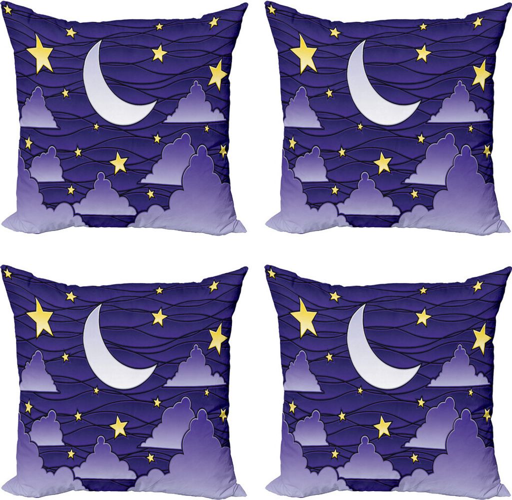 ABAKUHAUS Dunkelviolett Kissenbezug Set (4 Stück), Sky at Night Dreamy, Moderner Doppelseitiger Digitaldruck, 40 cm x 40 cm, Indigo Blassgelb