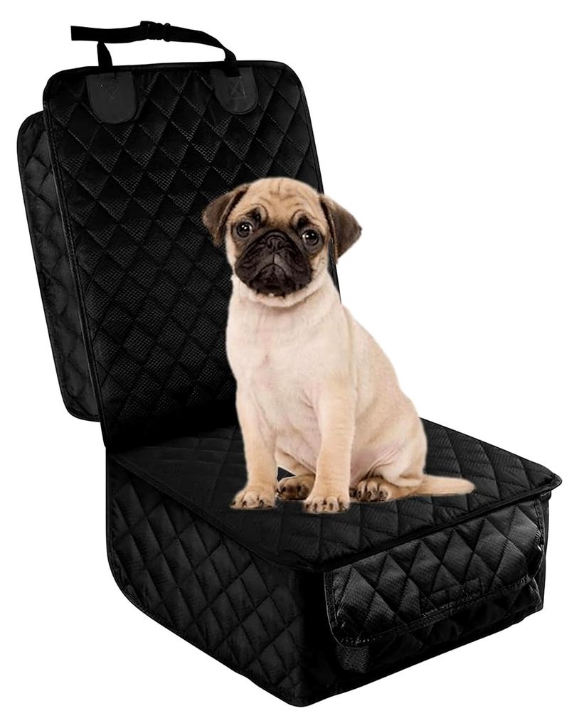 Autositzbezug für Haustiere, Vordersitzbezug für Hunde, wasserdichter Einzelsitzbezug für alle Autos und SUVs (Schwarz)