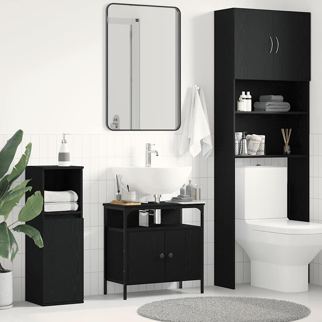 Möbel Waschbeckenunterschrank Schwarz Eichen-Optik 60x30x60 cm - Badspiegel 862234