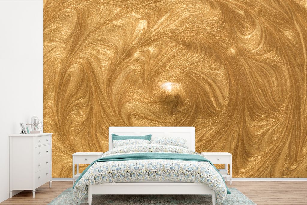 MuchoWow Fototapete für Wohnzimmer oder Schlafzimmer Wandtapete Vinyl Motivtapete Kreis - Golden - Farbe - 330x220 cm - Fototapeten