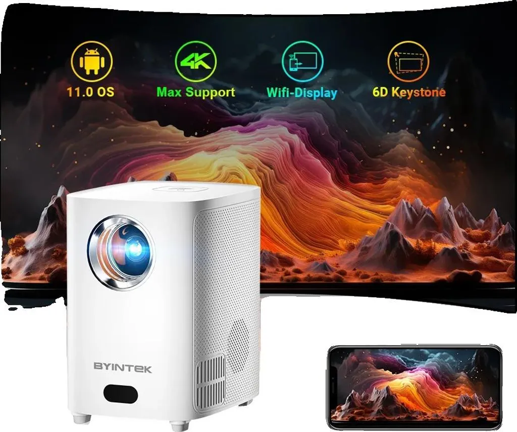 Vidéoprojecteur portable Android HD avec haut-parleurs stéréo 720p