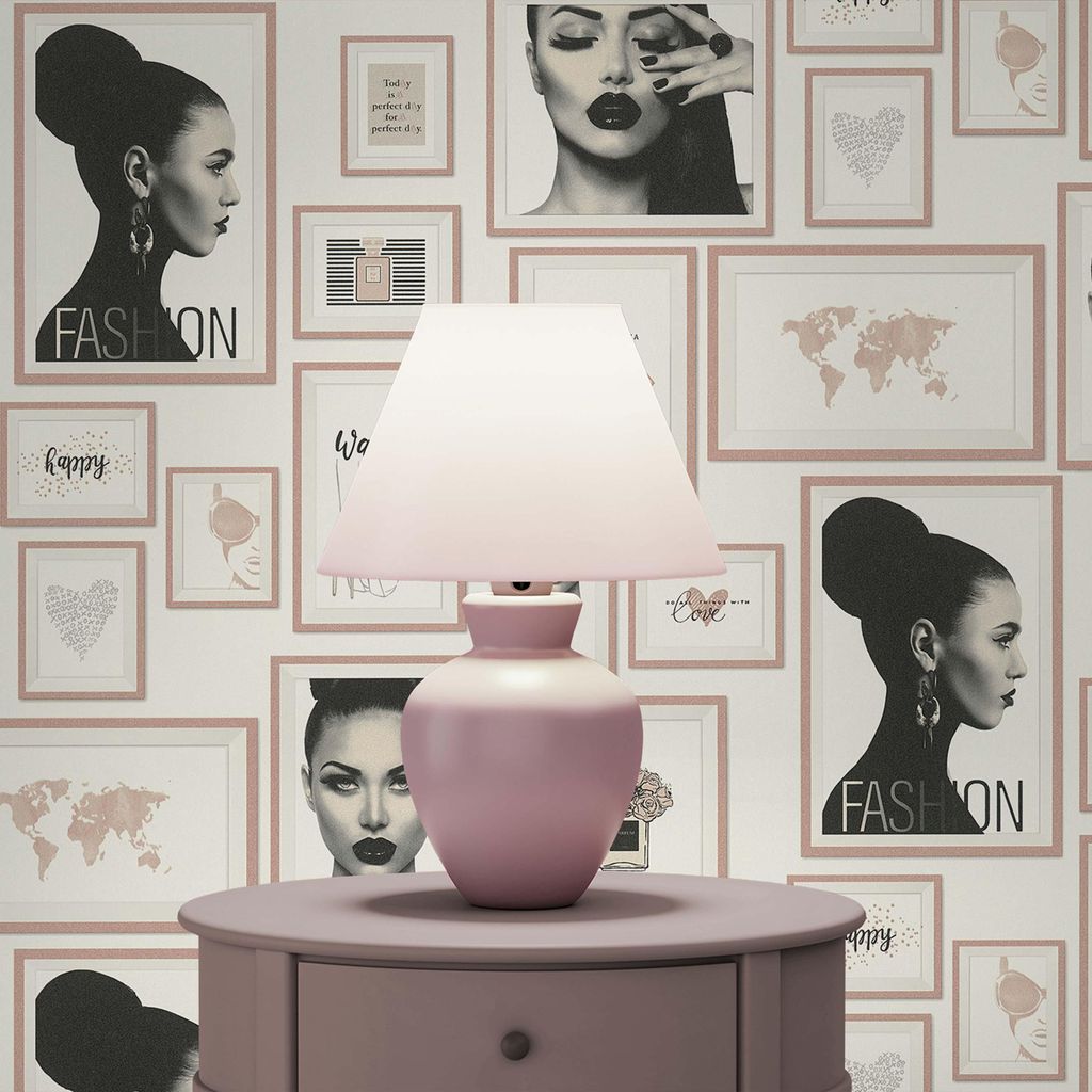 TADESSI Tapete Grafik M1-No.1575 Vliestapete Rosa Schwarz Bilder Modern Wohnzimmer Schlafzimmer Küche
