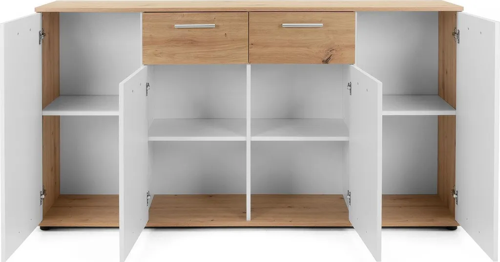 Buffet bas Jacklin Chêne Artisan Blanc - Meuble de Rangement 160 cm - 5