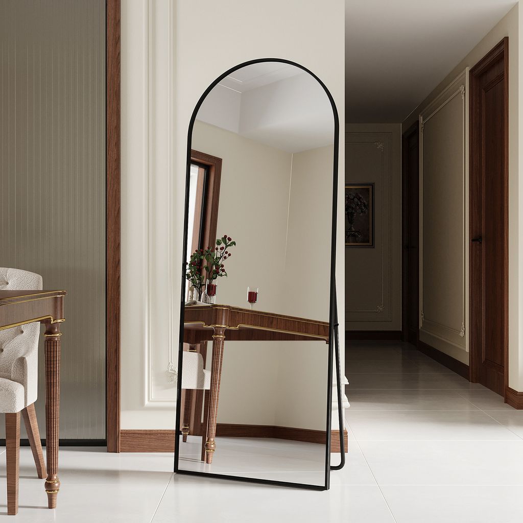 Ganzkörperspiegel, 165 x 60 cm, gewölbter Standspiegel, Rahmen aus Aluminiumlegierung, Hartglas, für Schlafzimmer, Wohnzimmer, Garderobe, tinten...