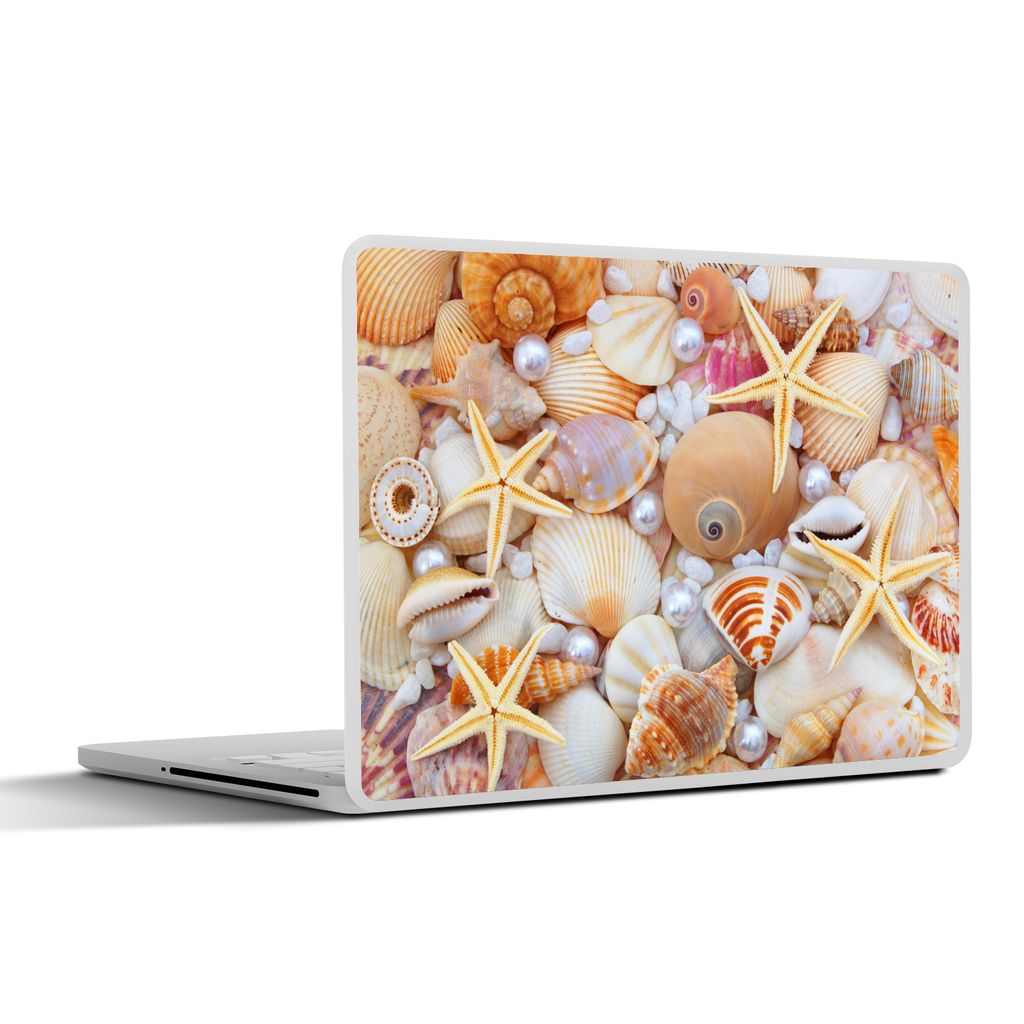 MuchoWow Laptop Aufkleber Sticker Cover Muscheln - Perlen - Seesterne - Strand 25x18 cm - Laptop-Deko