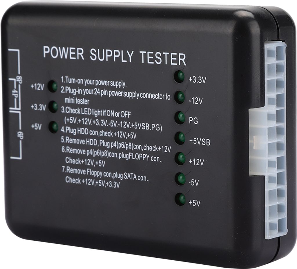 Tester zasilania Czarny ABS wspiera ATX z kontrolką LED Zdjęcie produktu 
