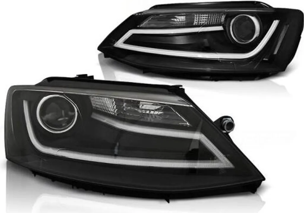 Phares LED LTI Noir avec Feux Diurnes pour VW Jetta 6 de 2011 à 2018