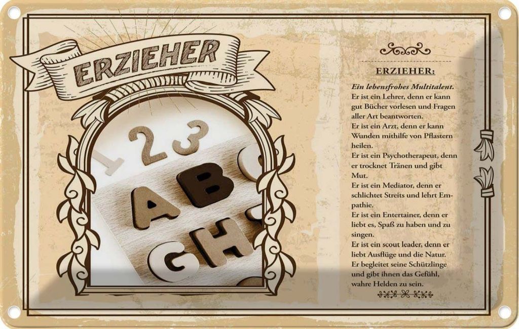 vianmo Blechschild 20x30 cm Erzieher Beruf Arbeit
