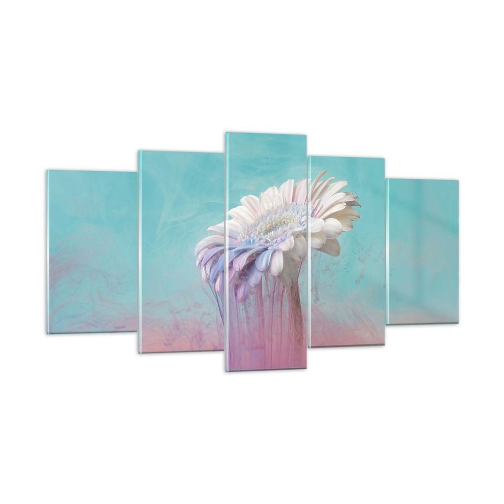 Bilder auf glas - 5 Teile - Modern Grafik Blume - 160x85cm - Glasbilder - Wandbilder - Bilder - zum Aufhängen bereit - Wanddekoration aus Glas - G...