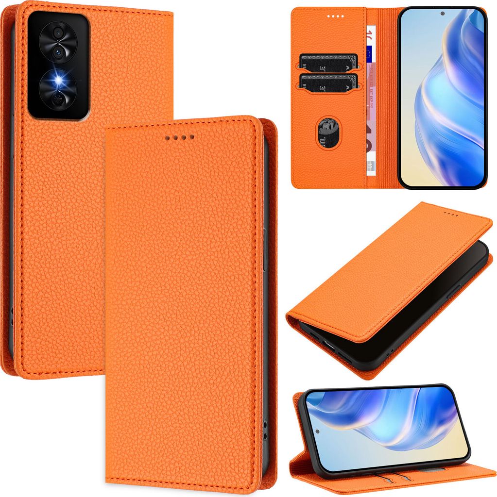 Litchi Leder Handyhülle für TCL 50 SE Wallet Kartenfächer Standfunktion Hülle Orange