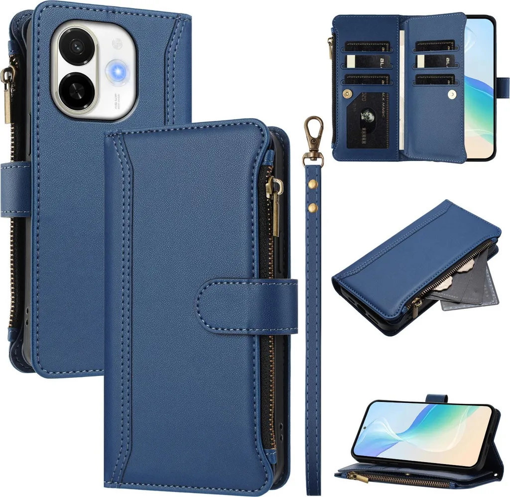 Custodia Flip Pelle Blu per Tecno Spark 30C 5G / Pop 9 5G - Business Wallet