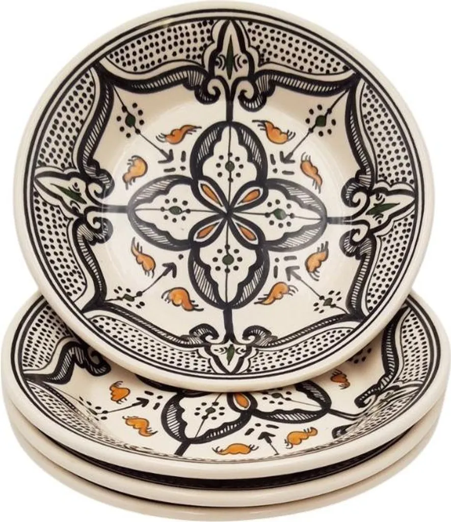 Servizio 4 Piatti Fondi Marocchini Neri 24cm - Alta Qualità Etnica