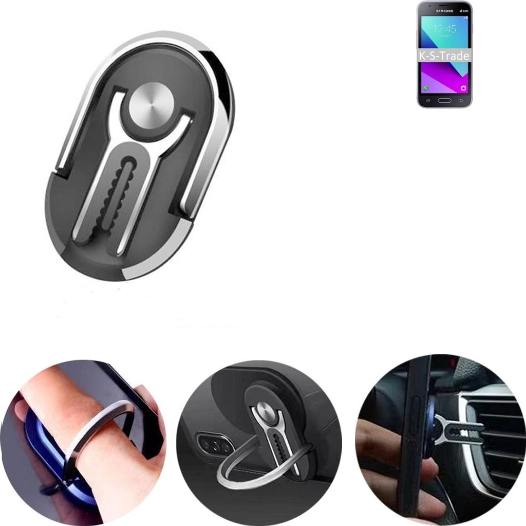 K-S-Trade 3in1 Smartphone-Ring Handy-Ring kompatibel mit Samsung Galaxy J1 Mini Prime 2016 Duos Fingerhalterung Handyring Tischständer