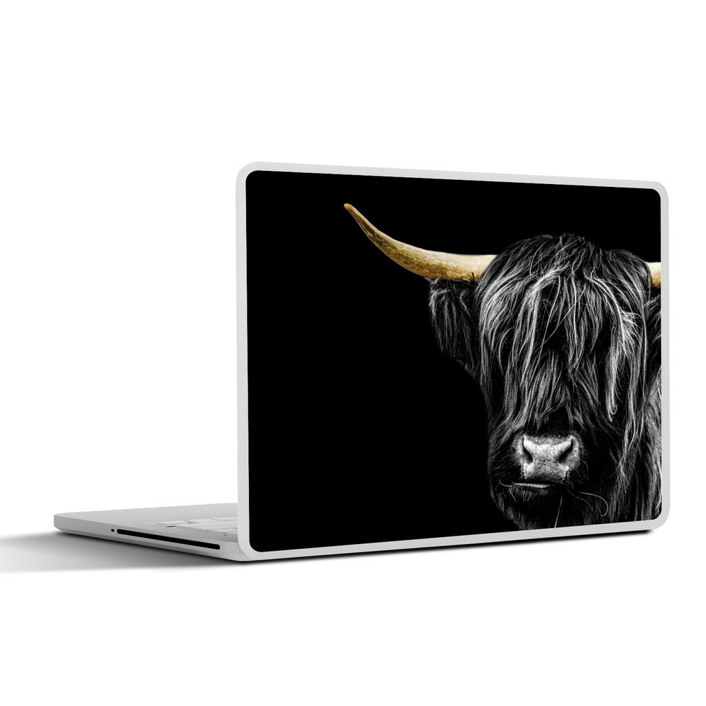 MuchoWow Laptop Aufkleber Sticker Cover Schottischer Hochländer - Kühe - Horn - Gold 40x30 cm - Laptop Dekoration - Selbstklebend