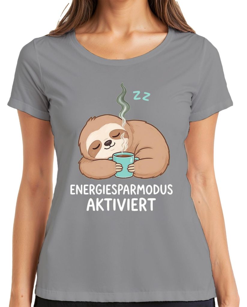 Faultier Energiesparmodus aktiviert Kaffee entspannt Geschenk Damen T-Shirt, Grau, XXL