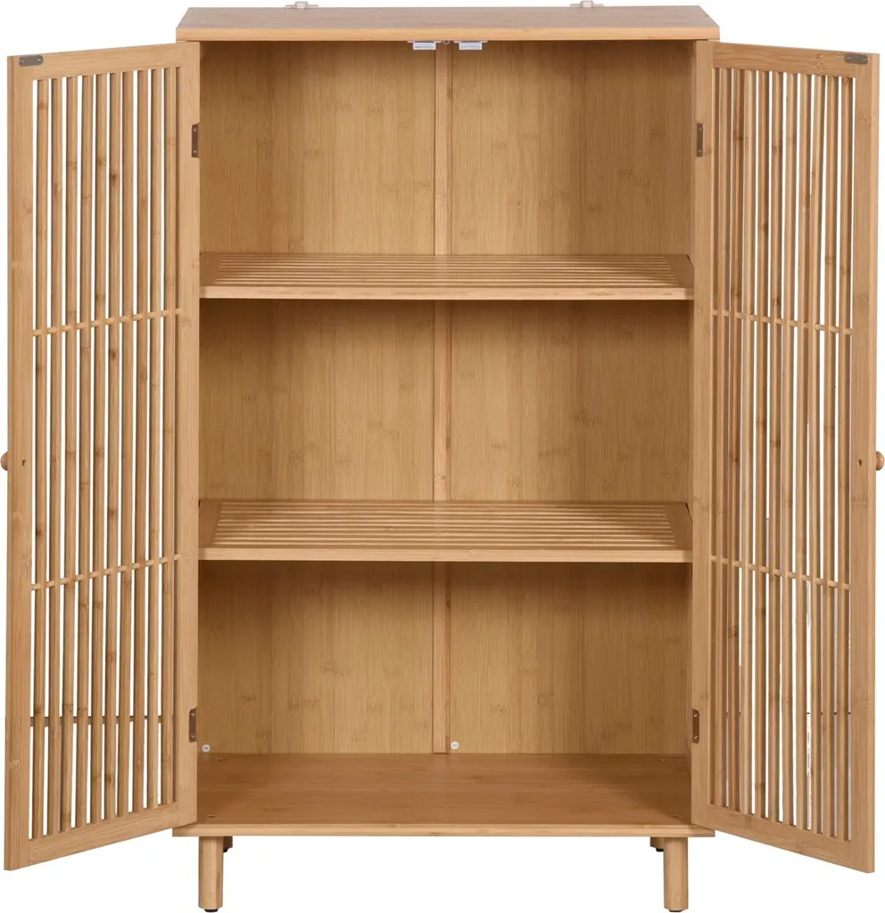 Armoire en bambou 2 portes et 3 étagères 110x66x40cm - Design Naturel