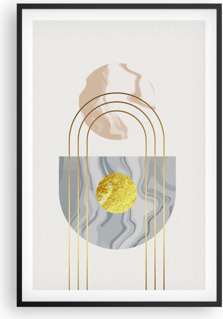Gerahmtes Poster - Schwarzer Rahmen - Modern Gold abstrakt - 61x91,5 cm - Wand Bild - Wanddeko - Wandbilder - Kunstposter - Wandposter - Bilderrahm...