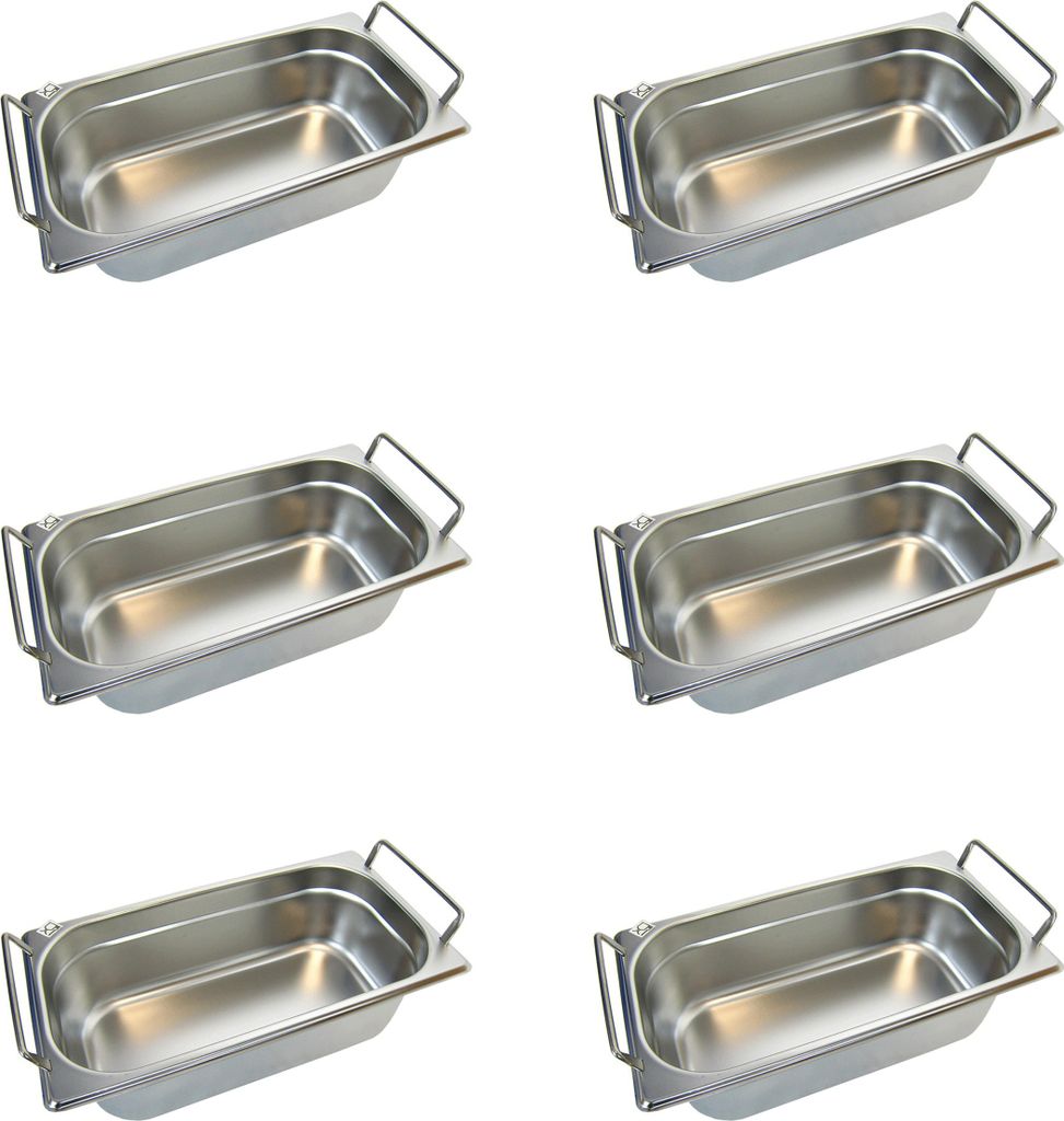 AcMax 6 Stück GN 1/3 Gastronormbehälter GN-Behälter Edelstahl 4 Liter Tiefe 100mm FALLGRIFF