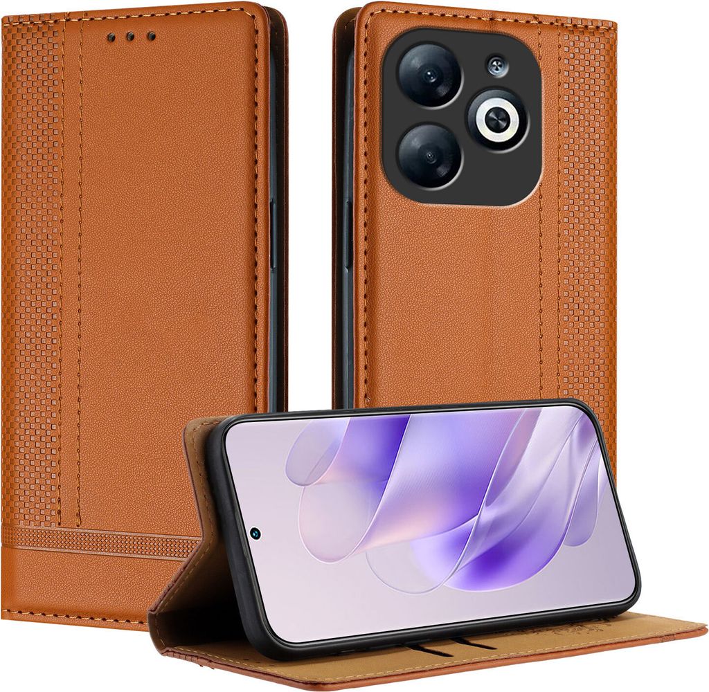 Handyhülle für Infinix Smart 8 Pro Leder Flip Klappbare Schutzhülle mit Standfunktion Braun
