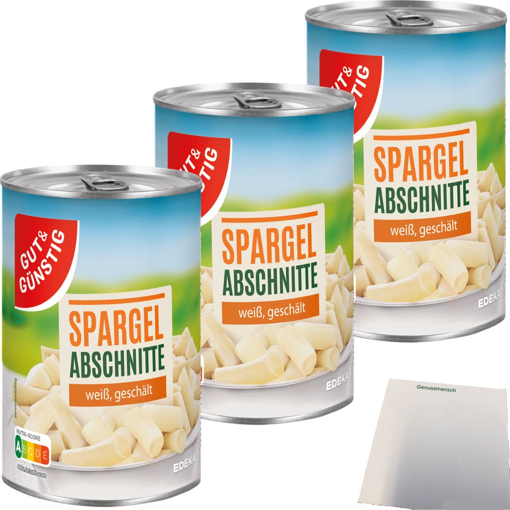 Gut & Günstig Spargelabschnitte ohne Köpfe 3er Pack (3x420g Dose) + usy Block
