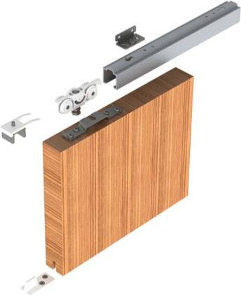 Set Helm 73 MK L-80 H 109 für Holz-Schiebetüren, Schiene EV1 2100 mm (Wandmontage mit Winkelhaltern, Türblatt bis 80 kg)