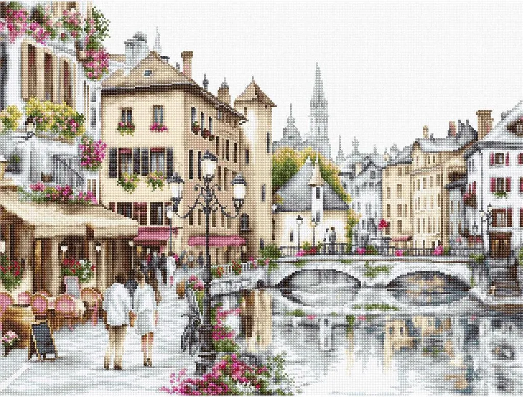 Kit Broderie Paysage Lac d'Annecy 45x34cm Luca-S Motif Point de Croix