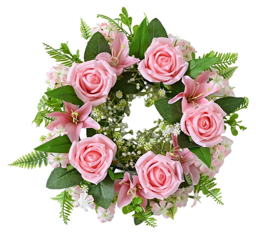 Künstlicher Blumenkranz für die Haustür, realistischer großer Rosen- und Lilienkranz mit Blättern für Frühling, Valentinstag, Muttertag, Hoc...
